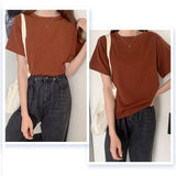 tシャツ レディース 半袖 通販 リブTシャツ カットソー 半袖Tシャツ トップス クルーネック リブ 生地 ショート丈 インナー 二の腕カバー 無地 シンプル オフィス カジュアル きれいめ