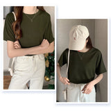 tシャツ レディース 半袖 通販 リブTシャツ カットソー 半袖Tシャツ トップス クルーネック リブ 生地 ショート丈 インナー 二の腕カバー 無地 シンプル オフィス カジュアル きれいめ