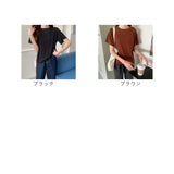tシャツ レディース 半袖 通販 リブTシャツ カットソー 半袖Tシャツ トップス クルーネック リブ 生地 ショート丈 インナー 二の腕カバー 無地 シンプル オフィス カジュアル きれいめ