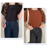 tシャツ レディース 半袖 通販 リブTシャツ カットソー 半袖Tシャツ トップス クルーネック リブ 生地 ショート丈 インナー 二の腕カバー 無地 シンプル オフィス カジュアル きれいめ