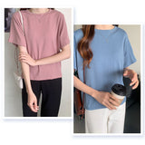 tシャツ レディース 半袖 通販 リブTシャツ カットソー 半袖Tシャツ トップス クルーネック リブ 生地 ショート丈 インナー 二の腕カバー 無地 シンプル オフィス カジュアル きれいめ