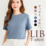 tシャツ レディース 半袖 通販 リブTシャツ カットソー 半袖Tシャツ トップス クルーネック リブ 生地 ショート丈 インナー 二の腕カバー 無地 シンプル オフィス カジュアル きれいめ