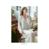 パジャマ ロング レディース vネック 長袖 通販 ルームウエア ネグリジェ ルームウェア 部屋着 ワンピース ナイトドレス ナイトウェア ロングパジャマ 寝間着 寝巻き 寝巻 Vネック お姫様