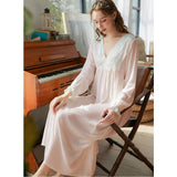 パジャマ ロング レディース vネック 長袖 通販 ルームウエア ネグリジェ ルームウェア 部屋着 ワンピース ナイトドレス ナイトウェア ロングパジャマ 寝間着 寝巻き 寝巻 Vネック お姫様