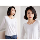 インナー レディース 長袖 通販 肌着 下着 シャツ Tシャツ トップス カットソー ロンT ロングTシャツ クルーネック 吸湿性 放熱性 重ね着 スリム 無地 シンプル 通勤 通学 お出かけ 上品