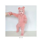ベビー服 着ぐるみ 通販 ロンパース カバーオール ジャンプスーツ ベビー 赤ちゃん くま 熊耳 帽子 前開き 足つき ミンクカシミア 防寒 暖かい 年賀状 撮影 女の子 男の子 部屋着
