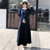 マタニティ ワンピース ロング 通販 マタニティウェア 授乳服 妊婦服 ウエア 長袖 ワンピ 前ボタン 前開き ウエストリボン 綿 コットン シンプル 無地 通勤 オフィス フォーマル 産前