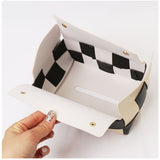 ティッシュケース レザー 市松模様 通販 ティッシュボックス ティッシュカバー ティッシュ ケース ボックス 撥水 高級感 皮革 上品 車 後部座席 デザイン リビング テーブル おしゃれ