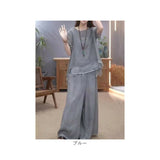 セットアップ レディース カジュアル 通販 ワイドパンツ パンツ 夏 ブラウス 半袖 シャツ 春夏 上下セット ロングパンツ 体型カバー ゆったり 大きいサイズ オケージョン 上品 無地 大人