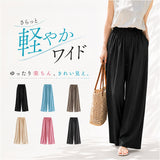 ワイドパンツ 涼しい 薄手 レディース 通販 ロングパンツ ズボン ガウチョパンツ ワイド ロング ガウチョ カジュアルパンツ 長ズボン 脱ぎ着しやすい ウエストゴム ゆったり 体型カバー
