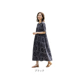春夏 ロングワンピース 通販 ワンピース 半袖 マキシワンピース リゾートワンピース リゾート ワンピ レディース 丸首 ラウンドネック 体型カバー ロング丈 マキシ丈 ゆったり 五分袖 春