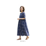 春夏 ロングワンピース 通販 ワンピース 半袖 マキシワンピース リゾートワンピース リゾート ワンピ レディース 丸首 ラウンドネック 体型カバー ロング丈 マキシ丈 ゆったり 五分袖 春