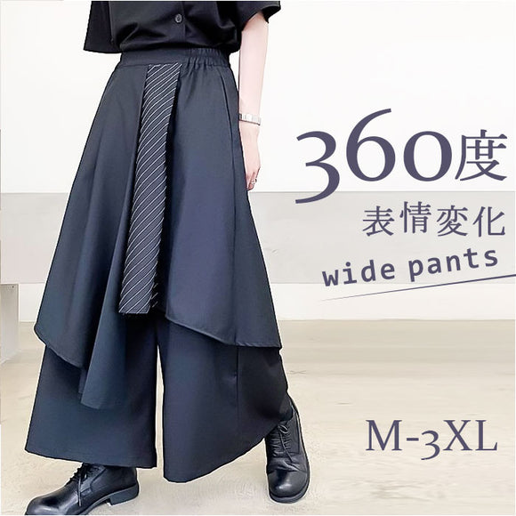 ワイドレッグパンツ レディース 通販 ワイドパンツ アシメキュロットパンツ キュロットパンツ 袴パンツ ワイドレッグ レイヤード風 キュロット アシンメトリー ゆったり 体型カバー