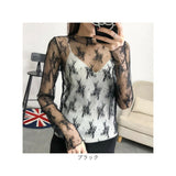 トップス インナーレース 透け感 通販 シアートップス 長袖 チュールトップス レーストップス シースルー レディース 花柄 スラッシュドネック サブリナネック メッシュ レイヤード