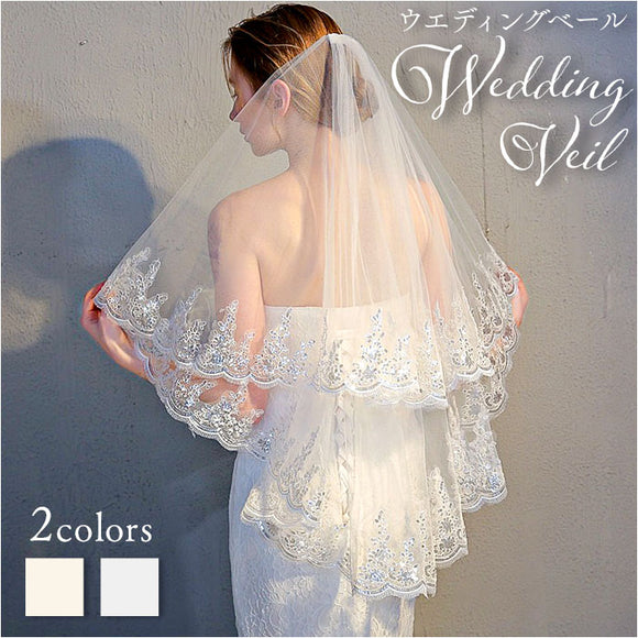 ウェディング ベール ミドル 通販 ウェディングベール ウエディングベール ウエディング ヴェール ミドルベール 結婚式 花嫁 veil 2層 ベールアップ ベールダウン シンプル レース 刺繍