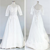 ウェディングドレス 袖あり Aライン 通販 ウエディングドレス ブライダルドレス トレーン ドレス レディース パーティドレス 白 ホワイト ロングドレス 七分袖 お色直し 花嫁 結婚式