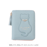 財布 レディース 二つ折り 通販 2つ折り コインケース 猫 ねこ ネコ キャット かわいい 小銭入れ ポーチ タッセル 合皮 PU レザー ピンク ダスティ ライトピンク ライトブルー グレー