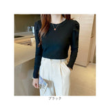 ニット セーター レディース 通販 ニットセーター シャツ スリーブセーター ニットソー ラウンドネック 長袖 パフスリーブ かわいい 無地 シンプル エレガント 春 秋 冬 きれいめ