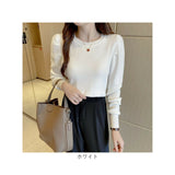 ニット セーター レディース 通販 ニットセーター シャツ スリーブセーター ニットソー ラウンドネック 長袖 パフスリーブ かわいい 無地 シンプル エレガント 春 秋 冬 きれいめ