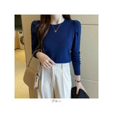 ニット セーター レディース 通販 ニットセーター シャツ スリーブセーター ニットソー ラウンドネック 長袖 パフスリーブ かわいい 無地 シンプル エレガント 春 秋 冬 きれいめ