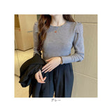 ニット セーター レディース 通販 ニットセーター シャツ スリーブセーター ニットソー ラウンドネック 長袖 パフスリーブ かわいい 無地 シンプル エレガント 春 秋 冬 きれいめ