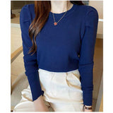 ニット セーター レディース 通販 ニットセーター シャツ スリーブセーター ニットソー ラウンドネック 長袖 パフスリーブ かわいい 無地 シンプル エレガント 春 秋 冬 きれいめ