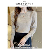 ニット セーター レディース 通販 ニットセーター シャツ スリーブセーター ニットソー ラウンドネック 長袖 パフスリーブ かわいい 無地 シンプル エレガント 春 秋 冬 きれいめ