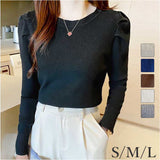 ニット セーター レディース 通販 ニットセーター シャツ スリーブセーター ニットソー ラウンドネック 長袖 パフスリーブ かわいい 無地 シンプル エレガント 春 秋 冬 きれいめ