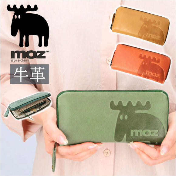 moz 財布 モズ ZNWE-86001 通販 長財布 レディース 束入れ 本革 牛革 ブランド レザー 革 ラウンドファスナー おしゃれ シンプル 大人 かわいい 可愛い ロゴ 北欧 ヘラジカ エルク メンズ