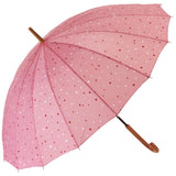 傘 55cm 16本骨 ATTAIN アテイン 通販 かさ レディース 手開き 手動 長傘 雨傘 親骨55センチ おしゃれ シンプル かわいい 婦人用 女性 通学 通勤 バイカラー 桜 サクラ あられ ドット 水玉 黒 紺 青 ピンク 赤 木目調手元 - バックヤードファミリー