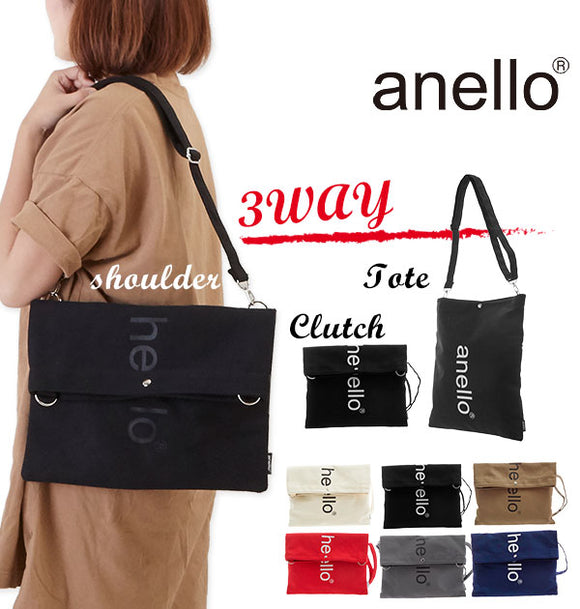 ショルダーバッグ anello アネロ 通販 レディース メンズ ななめ掛け 斜めがけ 2way ショルダー キャンバス A4 口折れショルダー トートバッグ クラッチバッグ 綿 コットン おしゃれ かわいい シンプル ロゴ サブバッグ 旅行 肩掛け 手提げ 3way クラッチ 口折れ