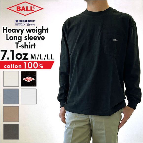 BALL Tシャツ 長袖 32380 ボール 通販 メンズ ブランド ロンT ビッグシルエット ゆったり 綿100% 大きいサイズ ポケット付き おしゃれ シンプル カジュアル 袖口 刺繍 ロゴ ワッペン ユニセックス 男女兼用 おそろい ペアルック トップス メンズファッション