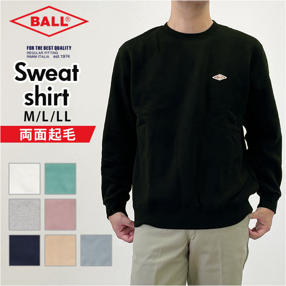BALL トレーナー 61515 ボール 通販 メンズ ブランド 裏起毛 両面起毛 秋冬 秋 冬 あったか 暖かい 部屋着 ルームウェア アウトドア ロゴ ワッペン 袖口 刺繍 おしゃれ シンプル カジュアル ユニセックス 男女兼用 おそろい ペアルック トップス メンズファッション