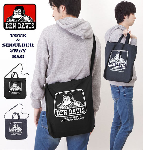 トートバッグ メンズ ブランド 通販 BEN DAVIS ベンデイビス ショルダーバッグ レディース 布 シンプル A4サイズ 2way 折りたたみ コンパクト 綿 コットン 斜めがけ ななめ掛け 軽量 軽い 通学 通勤 サブバッグ 2wayトートバッグ 2wayショルダー ブラック 黒 ネイビー 紺