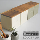 ロロ キャニスター 通販 陶器 おしゃれ シンプル モノトーン チーク材 SALT 塩 SUGAR 砂糖 TEA お茶 COFFEE コーヒー 調味料入れ 日本製 LOLO SALIU BS01 調味料入れ 保存容器