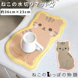 通販 水切りマット おしゃれ ねこの水切りマット かわいい シンクマット 吸水マット 小さめ ミニ マイクロファイバー キャラクター 動物 アニマル 猫 ねこ ネコ ねこのしっぽの物語 明邦 MEIHO ME157 トラ ME158 アメショ 水まわり用品