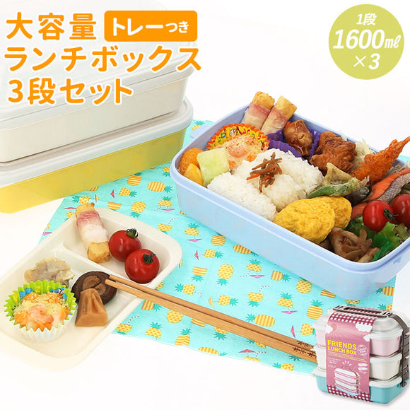 弁当箱 3段 通販 重箱 三段 フレンズランチ 3段セット お重 おしゃれ スクエア型 ランチボックス 角型 ランチBOX 大人数 1600ml 4800ml ファミリーサイズ 家族 運動会 ピクニック 2段としても使える お花見 アウトドア ランチタイム 遠足  ベルト付