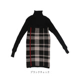 ワンピース レディース 冬 通販 秋冬 大人 長袖 ニット ミニ ミニワンピ 大人可愛い ミニワンピース ハイネック おしゃれ チェック ミニ丈 かわいい カジュアル ショート丈 タートルネック 切り替え