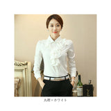 レディース 長袖 ブラウス フリル 通販 ラグジュアリー 立ち襟 シャツ レース フワフワ 薄手 ハイネック 高襟 オフィス 上品 フォーマル 通勤 春 夏 秋