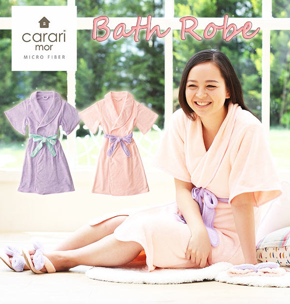 バスローブ carari カラリモア 通販 吸水バスローブ レディース ママ マイクロファイバー 吸水 速乾 女性用 かわいい おしゃれ パステルカラー 風呂 バスタイム お風呂上り ふわふわ もこもこ やわらか 5分袖 五分袖 Aライン 部屋着 ルームウエア ルームウェア