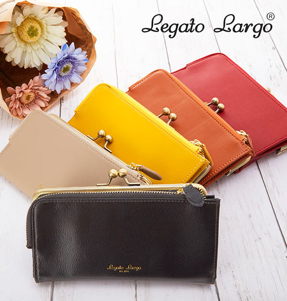 レガートラルゴ 財布 通販 レディース 長財布 がま口 大容量 Legato Largo 女性 女性用 小銭入れ付き 小銭入れあり おしゃれ シンプル 無地 大人 かわいい ロゴ 箔押し カード入れ カード収納 がまぐち 長サイフ 上品 クラシカル ケースフェイクレザー がま口長財布