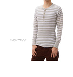 ヘンリーネックＴシャツ JE MORGAN JEMORGAN サーマル Tee ジェイイーモーガン ヘンリー 定番 パックT ワッフル ワッフル素材 パックTシャツ ロングスリーブTシャツ ロンT ロングスリーブ ジェーイーモーガン ボーダー 長袖 メンズ トップス jemorgan-04 J5166