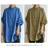 シャツ レディース チュニック ブラウス 通販 ロングシャツ 長袖 ロング 長袖シャツ トップス 無地 シンプル ゆったり おしゃれ かわいい 50代 40代 カジュアル 秋 春 前開き 婦人服
