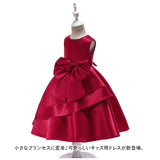ドレス 子供 ミモレ丈 リボン 大きい 通販 ロング 子供ドレス キッズドレス フォーマル フォーマルドレス Aラインドレス Aライン ワンピース ノースリブ エレガント 上品 高級 子ども こども キッズ 無地 タフタ素材 発表会
