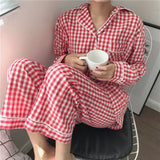 パジャマ レディース 上下セット セットアップ 通販 ルームウェア 長袖 長ズボン 上下 セット 前開き ズボン テーラー襟 チェック 格子 カジュアル かわいい 春 秋 婦人 おしゃれ