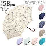 傘 レディース 長傘 ワンタッチ 通販 おしゃれ 丈夫 ジャンプ傘 軽量 軽い 58cm 8本骨 グラスファイバー シンプル 大人 かわいい ジャンプ 通勤 通学 雨傘 アンブレラ コインドット アンティークストライプ リボンチェック Natural Basic ナチュラルベーシック