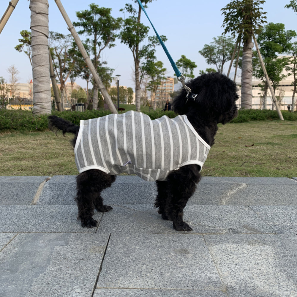 術後服 犬 通販 猫 伸縮性 背中 ボタン つなぎ ロンパース カバーオール 犬服 猫服 薄手 ストライプ ペットウェア 傷舐め防止 手術痕 –  バックヤードファミリー