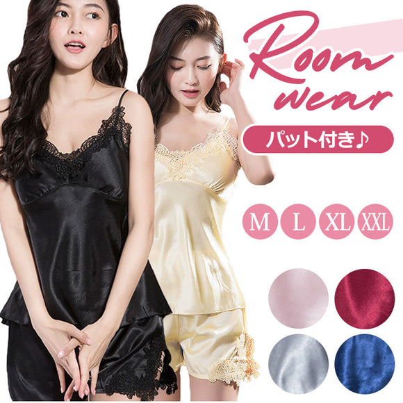 ルームウェア レディース 上下セット 通販 春 夏 ナイトウェア セクシー 可愛い ショートパンツ セット かわいい ルームウエア キャミソール カップ付き レース ネグリジェ 部屋着 セットアップ 2点セット パジャマ 寝巻き パンツ おしゃれ