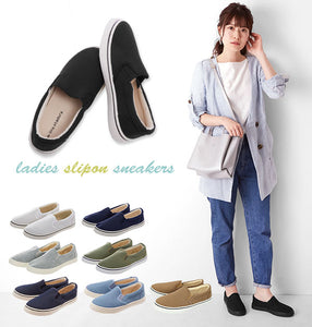 スリッポン レディース おしゃれ 通販 黒 スニーカー 白 アイボリー 通学 通勤 靴 シューズ slip-on スリップオン 無地 シンプル 大人 かわいい 紐なし ヒモなし 履きやすい ローカット ぺたんこ ローヒール フラットシューズ キャンバス 布 コットン 綿 Una atadura