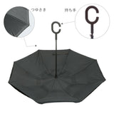 逆さ傘 通販 さかさま傘 レディース メンズ 手動 手開き 長傘 雨傘 さかさま 逆さ C型持ち手 C字持ち手 C ハンドル ハンズフリー 自立 濡れない 濡らさない 車 バス 電車 傘